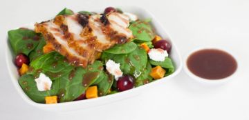 SPINACH SALAD WITH WARM CRANBERRY MAPLE DRESSING