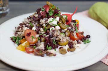 FARRO AND BARLEY SALAD WITH PICKLED RADISHES AND FETA CHEESE